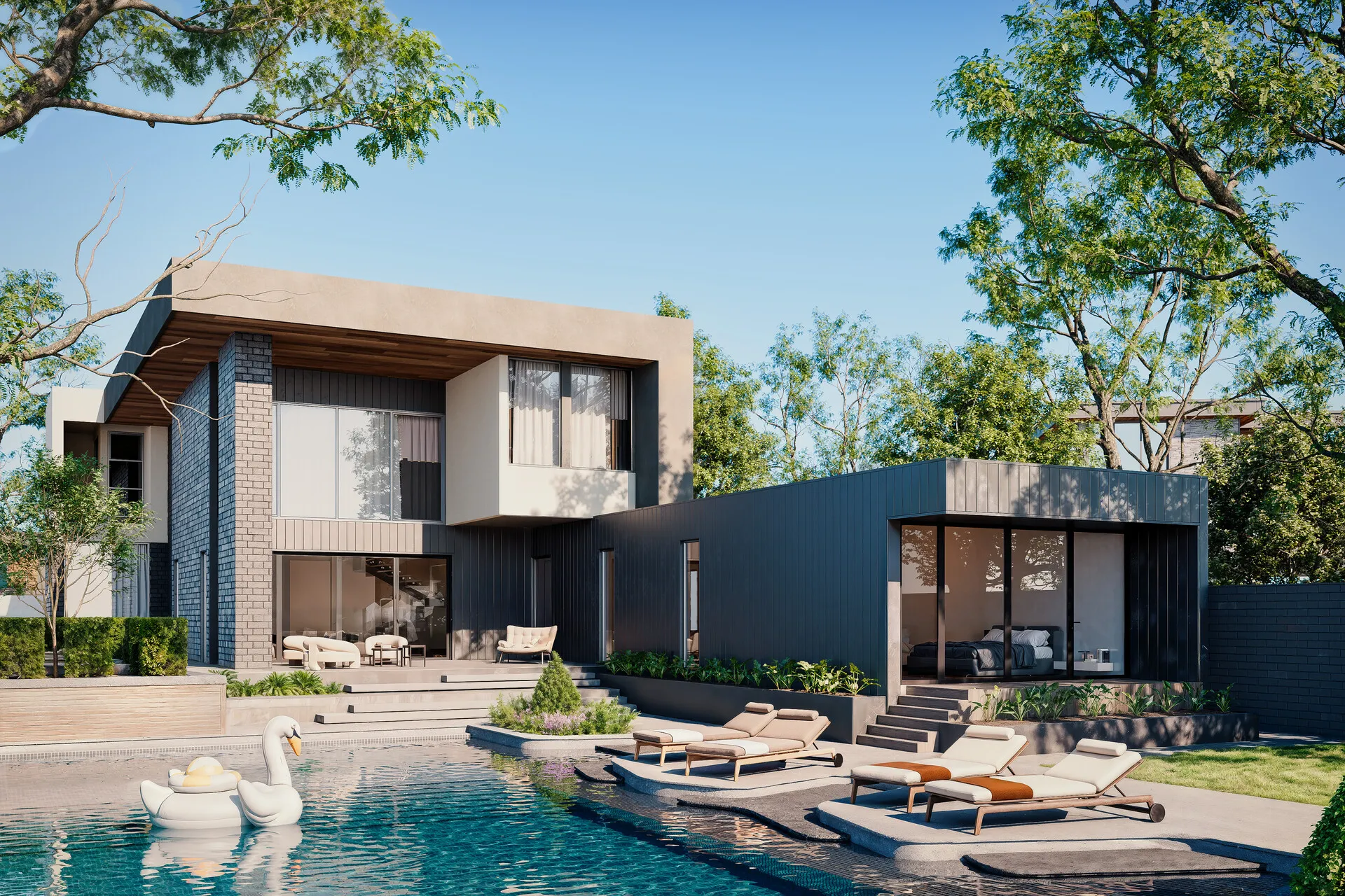 Architectural visualisation of a modern mansion